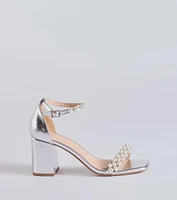 Gleaming Radiance Faux Pearl Metallic Block Heels