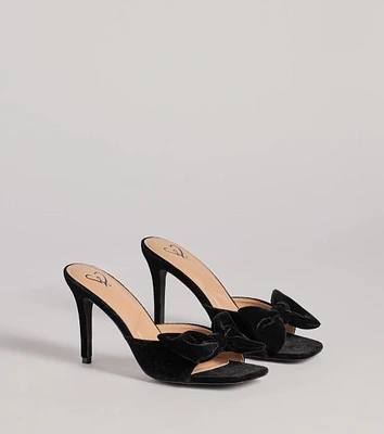 Adorably Luxe Velvet Bow Strap Stiletto Mules