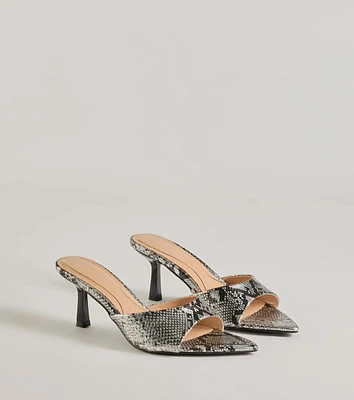 Sassy Impression Snake Print Stiletto Mules