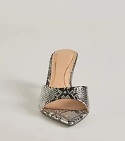 Sassy Impression Snake Print Stiletto Mules