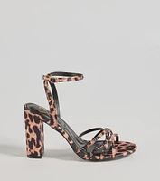 Sassy Rhinestone Strappy Leopard Print Block Heels