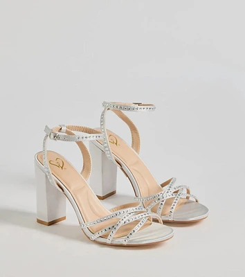 Step Out And Sparkle Rhinestone Strappy Block Heels