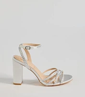 Step Out And Sparkle Rhinestone Strappy Block Heels