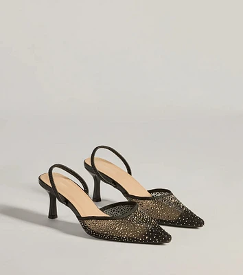 Trend Alert Rhinestone Mesh Sling-Back Kitten Heels