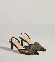 Trend Alert Rhinestone Mesh Sling-Back Kitten Heels