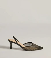 Trend Alert Rhinestone Mesh Sling-Back Kitten Heels