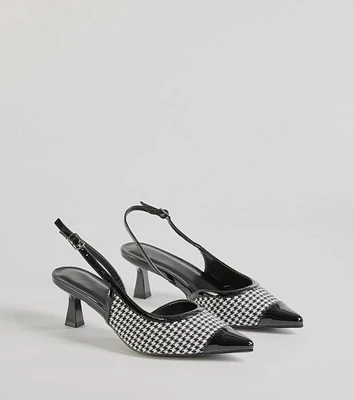 Pattern Play Houndstooth Sling-Back Kitten Heel Pumps