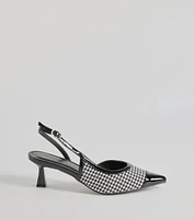 Pattern Play Houndstooth Sling-Back Kitten Heel Pumps