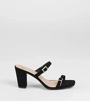 On The Down Low Rhinestone Buckle Mules