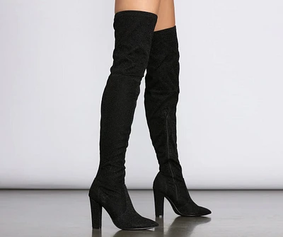 No Joke Glitter Thigh High Boots