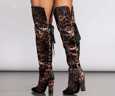 Leopard Print Thigh High Velvet Boots