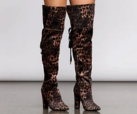 Leopard Print Thigh High Velvet Boots