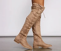 Lace-Up Faux Suede Over The Knee Boots