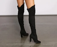 Faux Suede Over The Knee Block Heel Boots