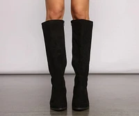 Faux Suede Below The Knee Boots