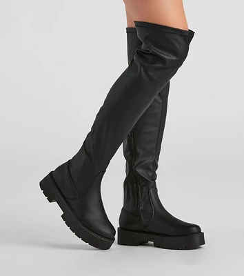 Edgy Sole Lug Knee High Boots