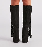 Chic Strut Fringe Knee-High Stiletto Boots