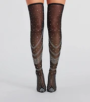 Unforgettable Slay Rhinestone Mesh Thigh-High Boots