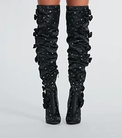 Dramatic Blooms Rosette Rhinestone Thigh-High Boots