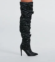 Dramatic Blooms Rosette Rhinestone Thigh-High Boots