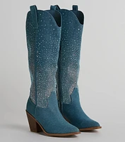 Upbeat Glam Rhinestone Denim Cowboy Boots