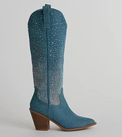 Upbeat Glam Rhinestone Denim Cowboy Boots