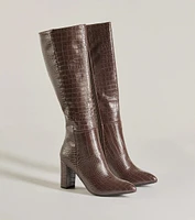 Chic Moment Faux Leather Croc-Embossed Under the Knee Boots