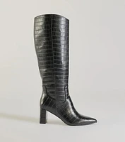 Bold Statement Faux Leather Croc-Embossed Under the Knee Boots