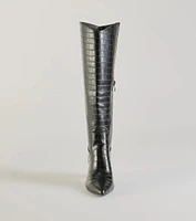 Bold Statement Faux Leather Croc-Embossed Under the Knee Boots