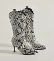 Sassy Aura Faux Leather Stiletto Snake Boots