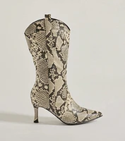 Sassy Aura Faux Leather Stiletto Snake Boots