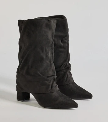 Fab Faux Suede Fold-Over Mid-Calf Boots