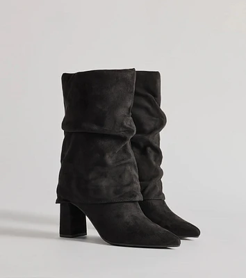 Fab Faux Suede Fold-Over Mid-Calf Boots