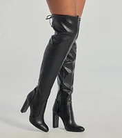 Sleek Look Thigh-High Block Heel Boots