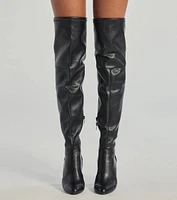 Sleek Look Thigh-High Block Heel Boots