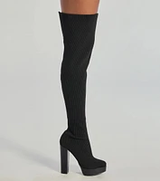 Slay On Thigh-High Ribbed Knit Platform Boots