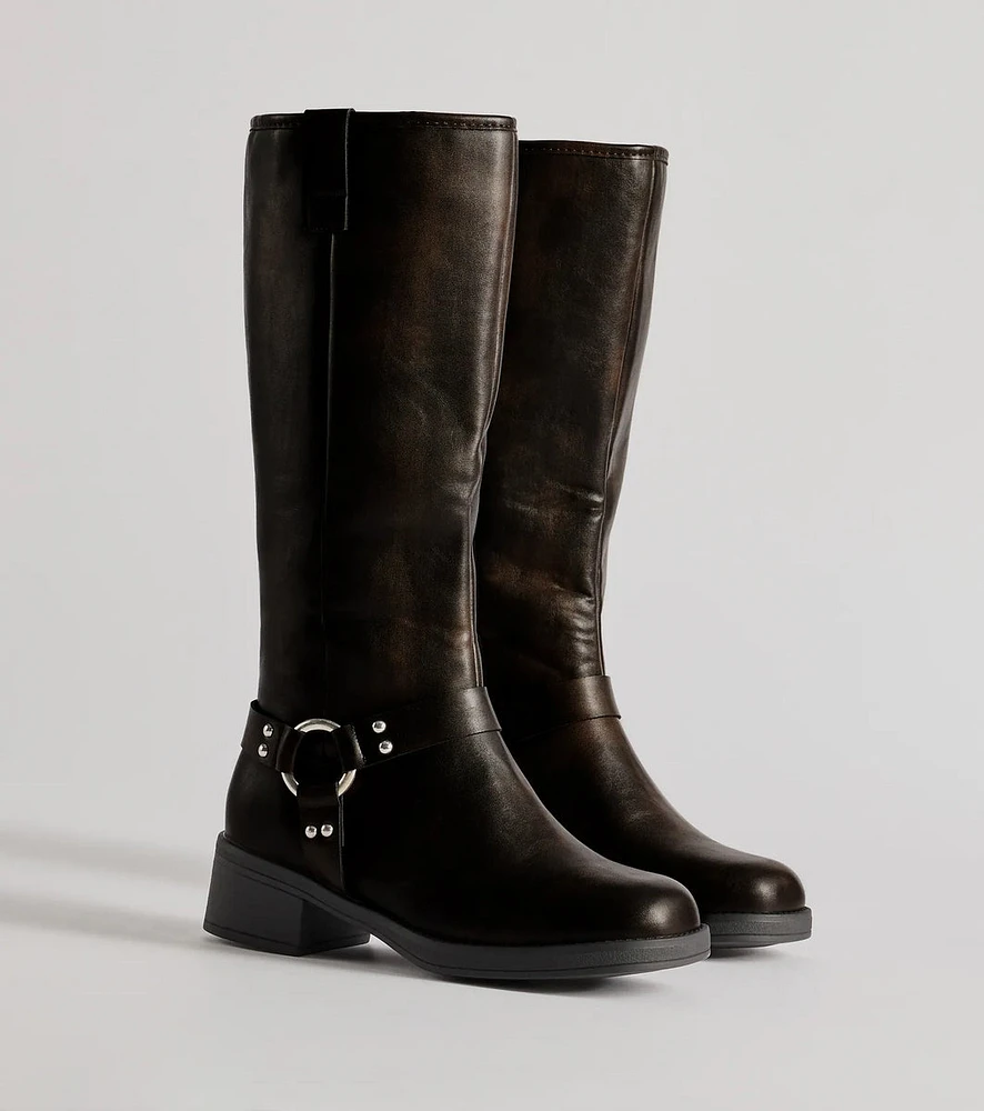 Edgy Look Under-The-Knee Moto Boots