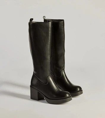 Edgy Chic Under-The-Knee Moto Platform Boots