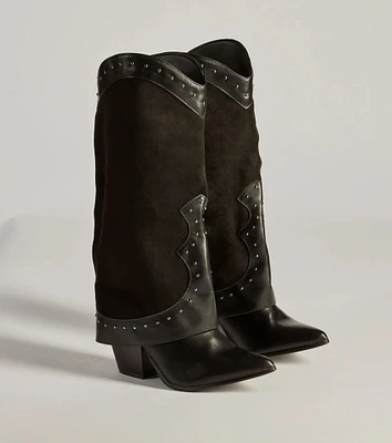 Studded Chic Fold-Over Under-The-Knee Boots