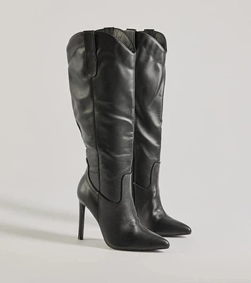 Sleek Western Under-The-Knee Stiletto Boots