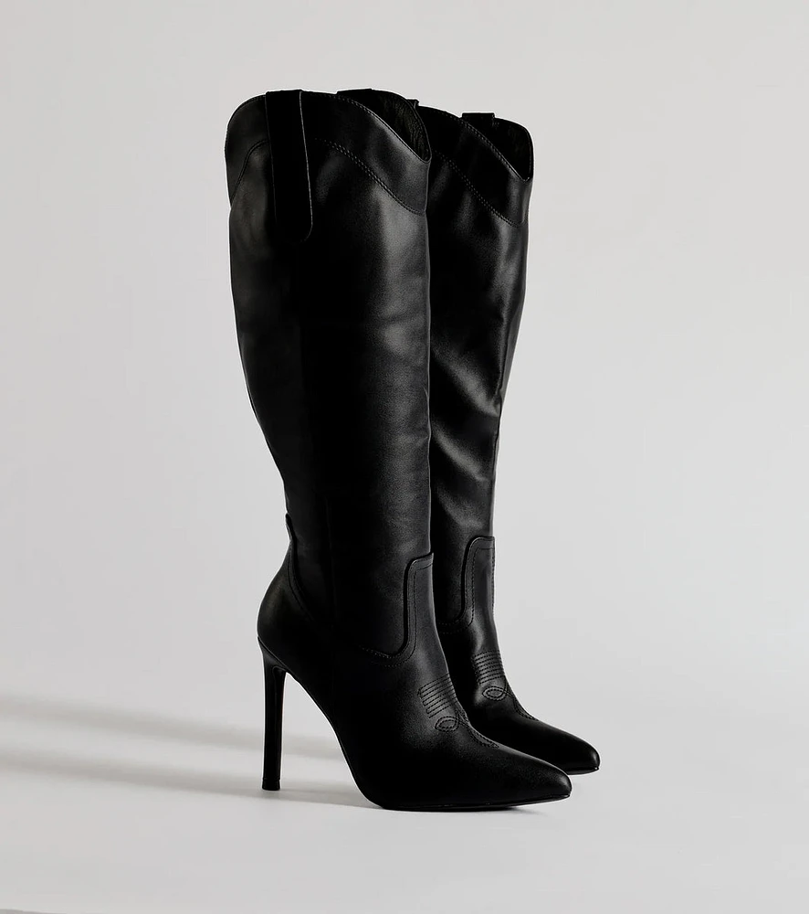 Sleek Western Under-The-Knee Stiletto Boots