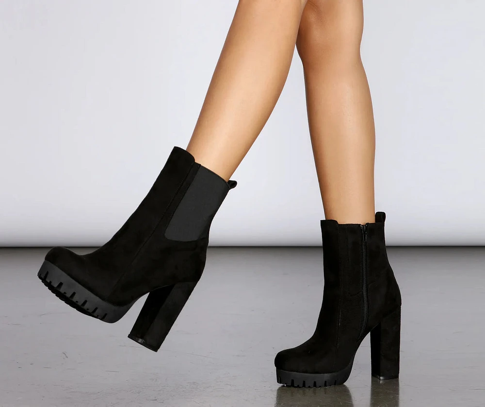 Platform Suede Lug Sole Booties