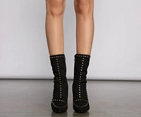 Faux Suede Studded Glam Stiletto Booties