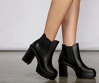 On the Edge Faux Leather Stacked Booties