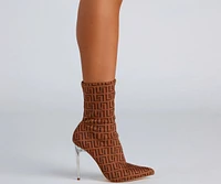 Greek Key Stiletto Booties