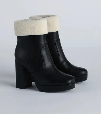 Cold Babe Faux Sherpa Block Heel Booties