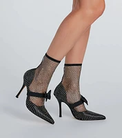 Model Strut Rhinestone Fishnet Stiletto Booties