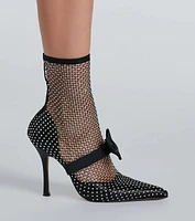 Model Strut Rhinestone Fishnet Stiletto Booties