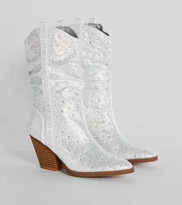 Major Bling Rhinestone Faux Leather Cowboy Boots