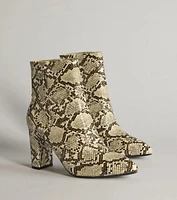 So Fierce Faux Leather Snake Print Ankle Booties